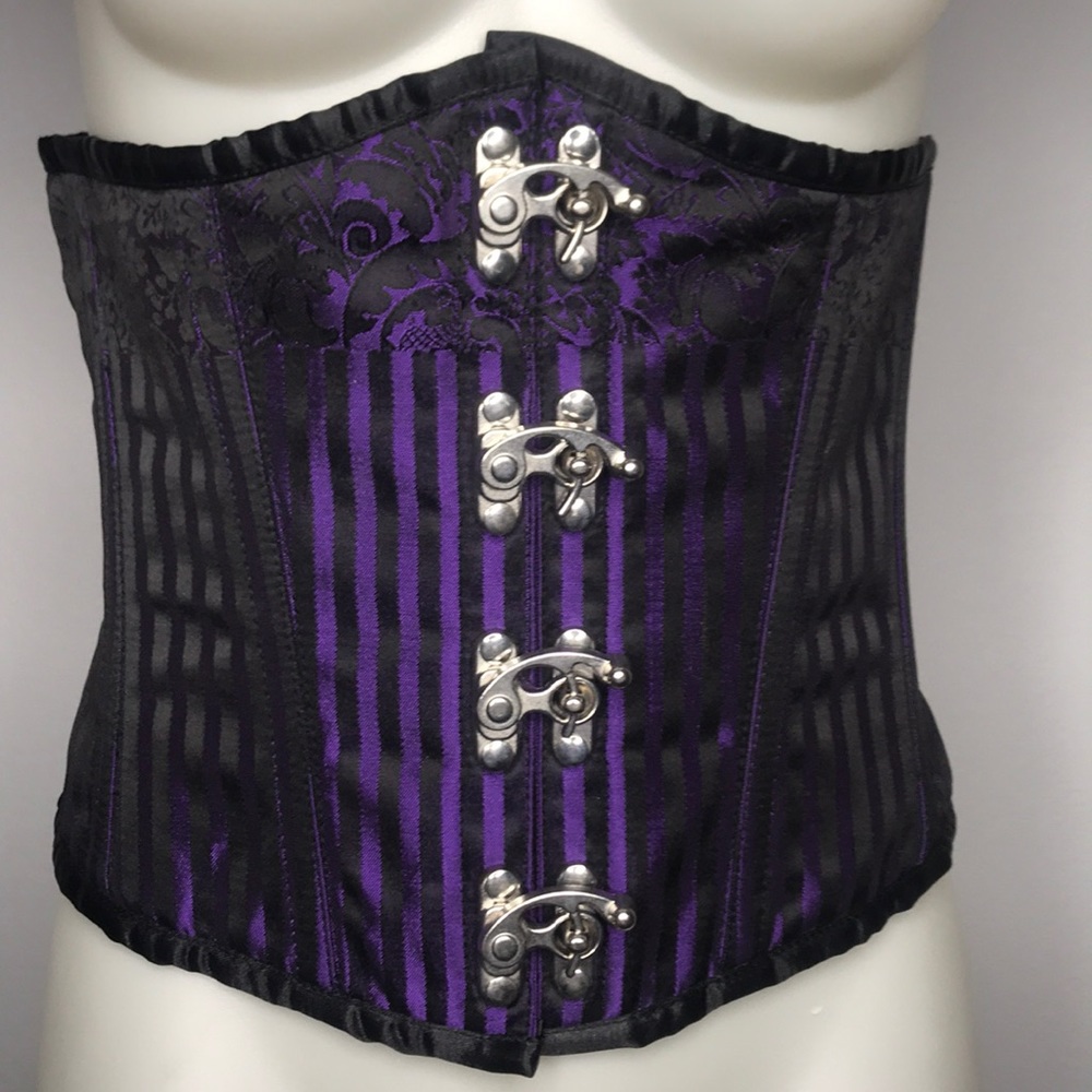 Steampunk underbust corset purple brocade